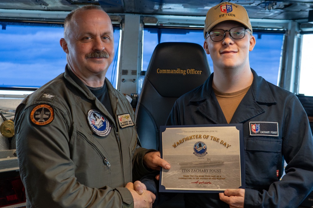 George Washington awards Warfighter of the Day: ITSN Zachary Foust
