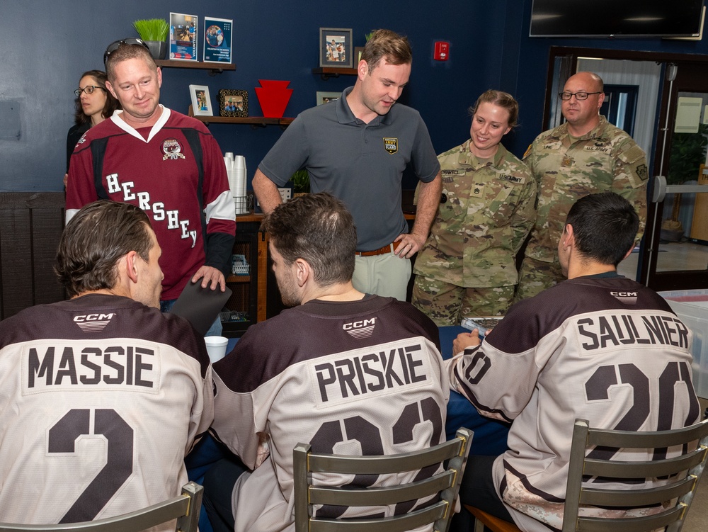 Defending Calder Cup champion Hershey Bears visit Fort Indiantown Gap, Pennsylvania National Guard members