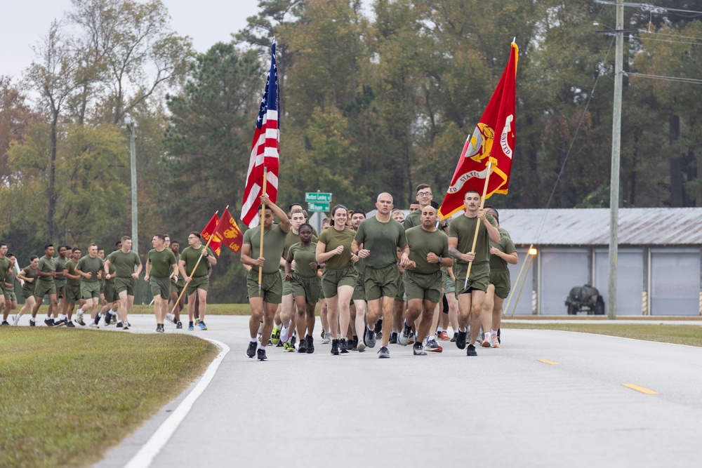 Marine Corps Combat Service Support Schools celebrates 249th birthday of the Marine Corps with motivational run