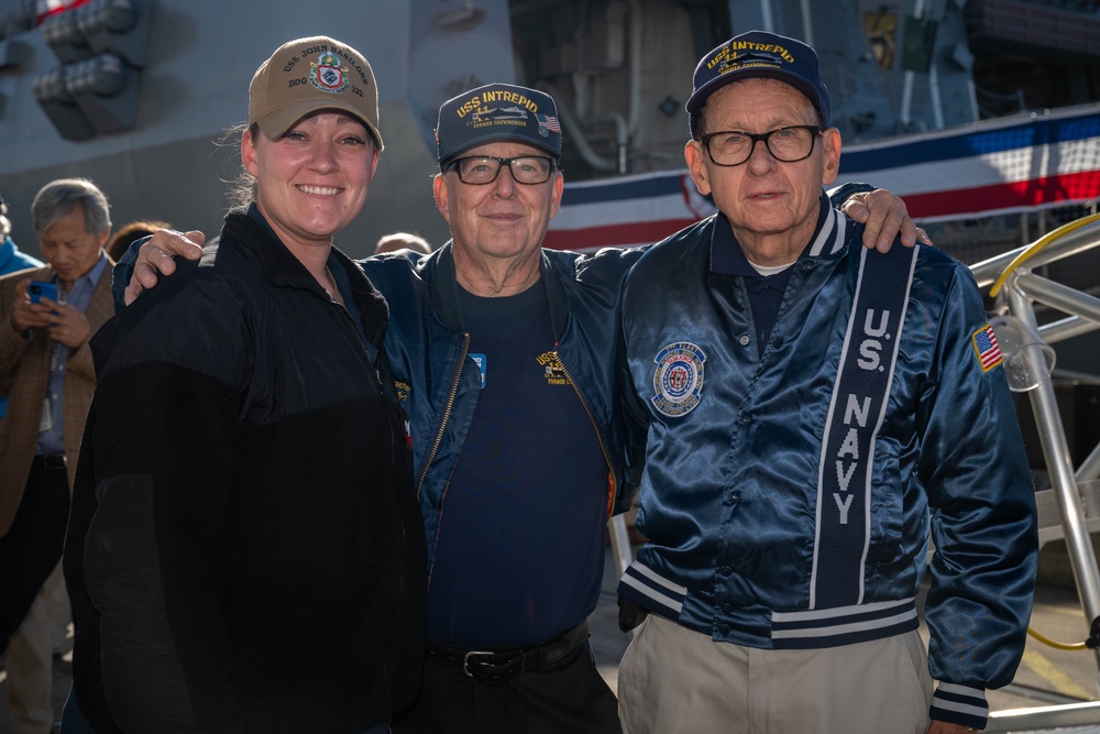 Sailors with USS John Basilone DDG 122 Meet with Retired Service Members of USS Basilone DDE 824