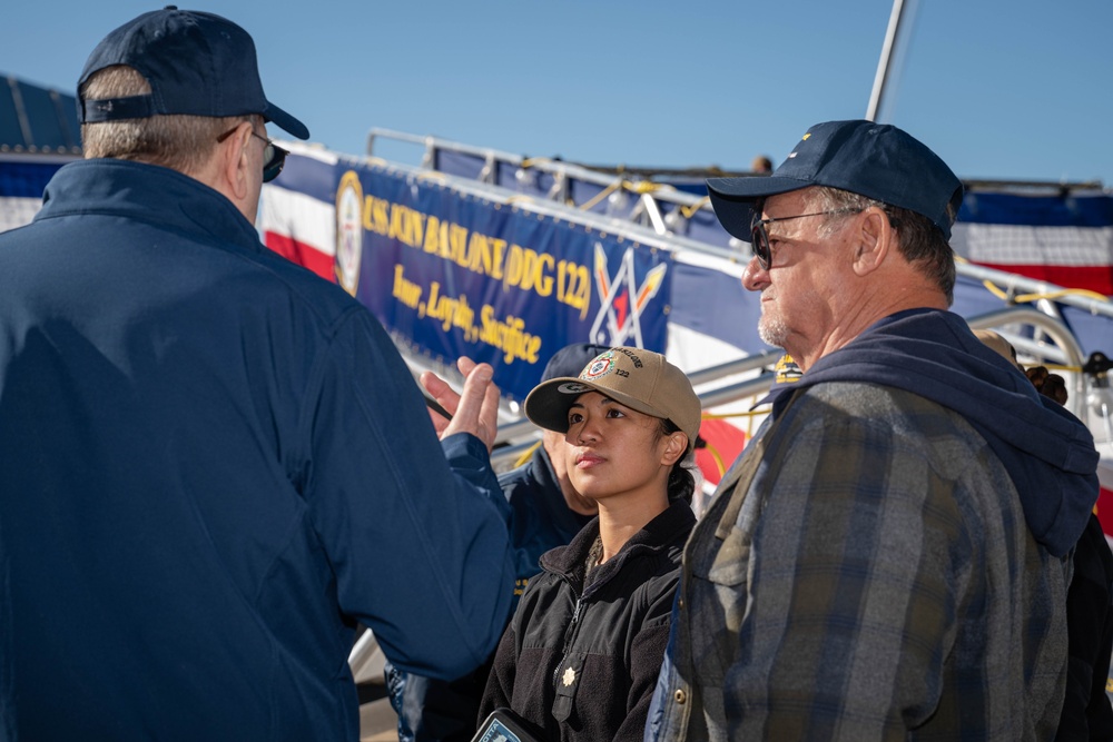 Sailors with USS John Basilone DDG 122 Meet with Retired Service Members of USS Basilone DDE 824