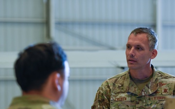 California ANG Command Chief Visits 163d Attack Wing, Coins Airman for Excellence