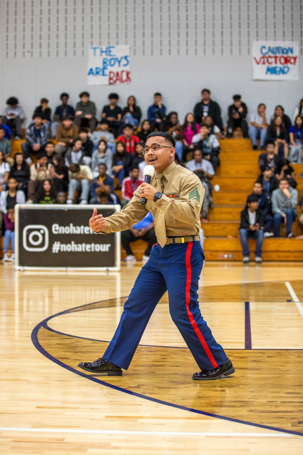 Marines team up with No Hate Tour at Elsik High School