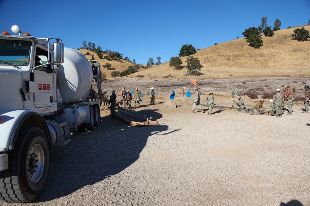 NMCB 4 Seabees Place Concrete for Ft. Hunter Liggett Pistol Qualification Range