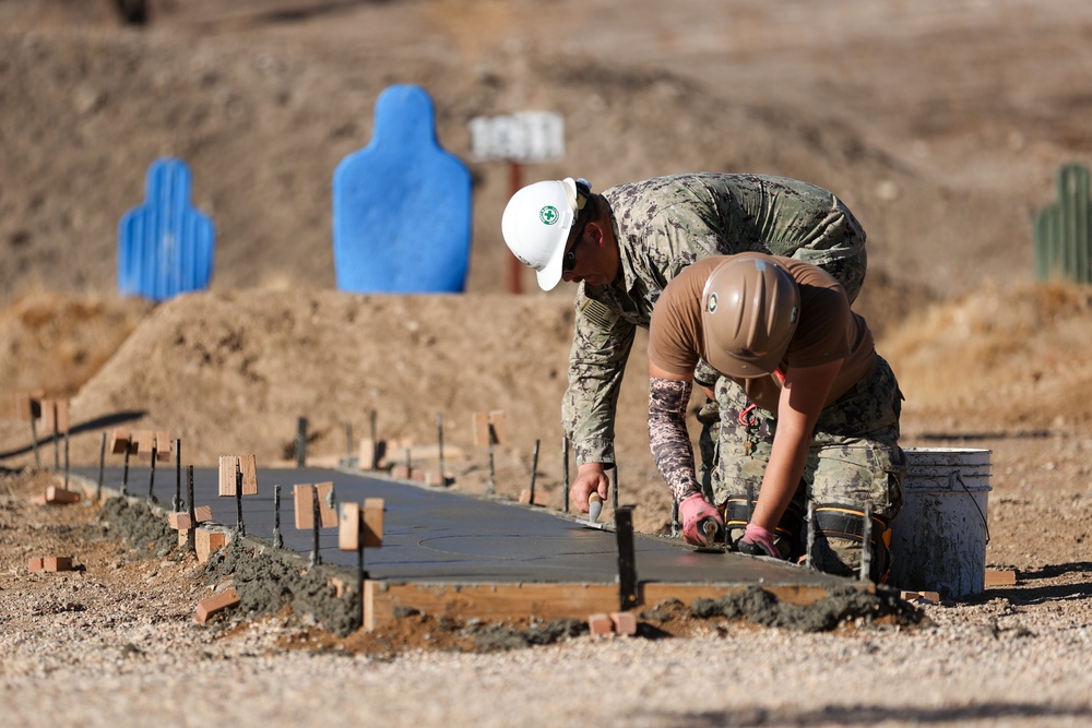 NMCB 4 Seabees Place Concrete for Ft. Hunter Liggett Pistol Qualification Range