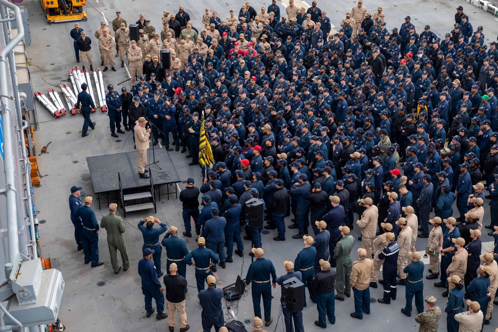 All Hands Call onboard USS Iwo Jima