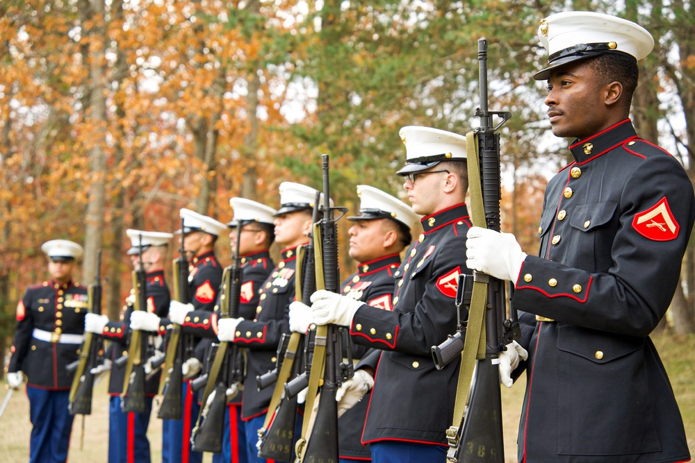 Honoring the fallen: U.S. Marines conduct a wreath laying ceremony to honor the seventh Sergeant Major of the Marine Corps