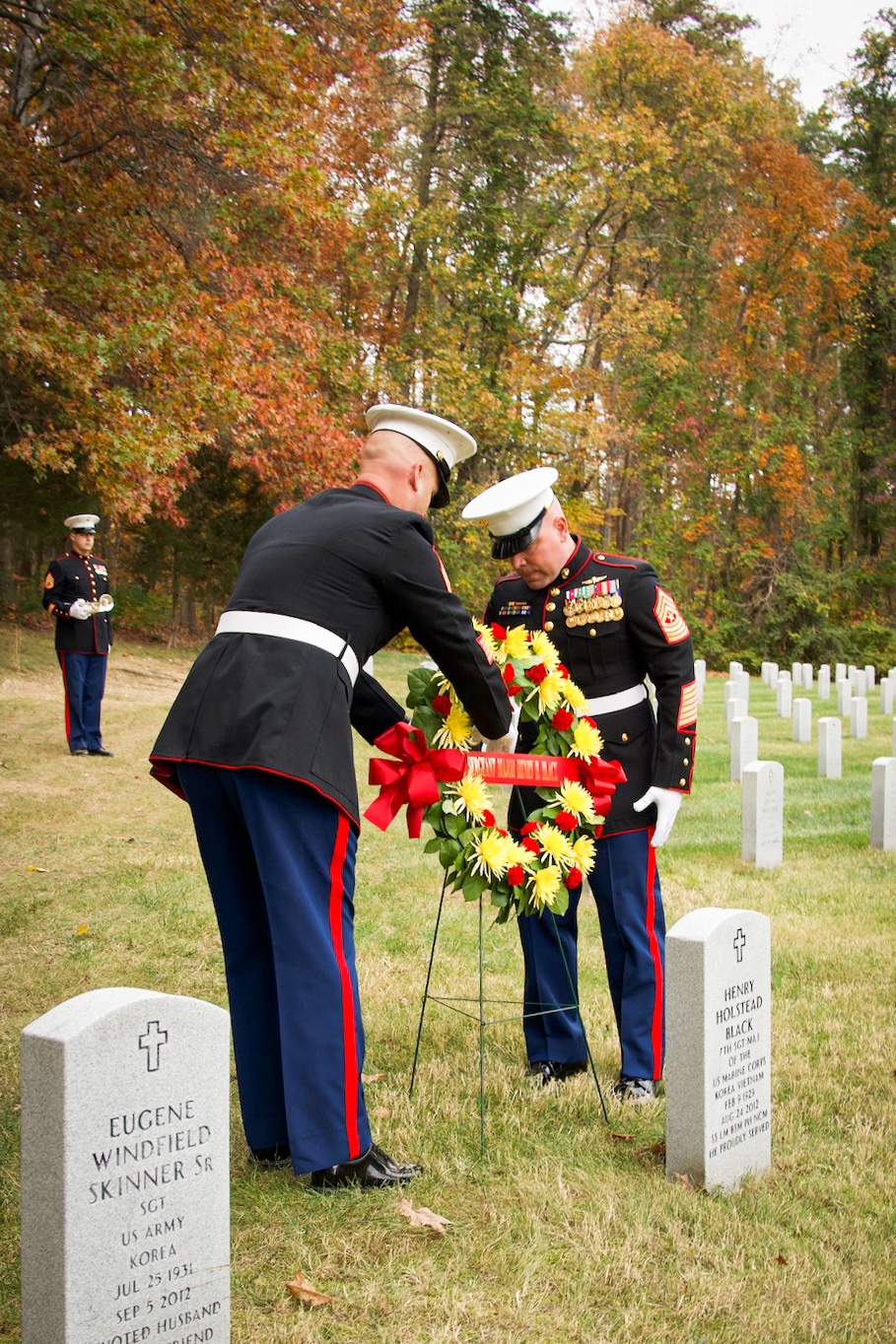 Honoring the fallen: U.S. Marines conduct a wreath laying ceremony to honor the seventh Sergeant Major of the Marine Corps