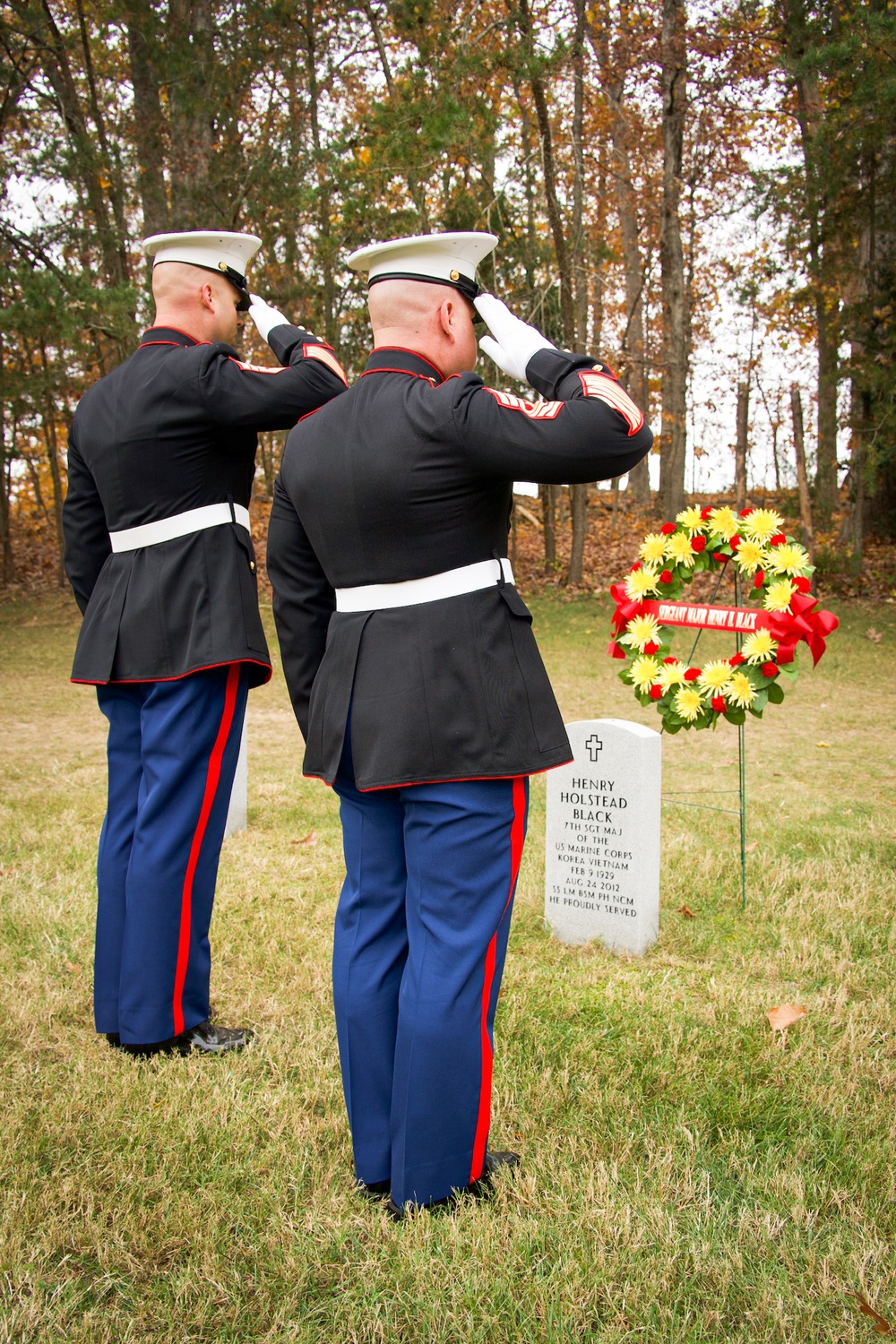 Honoring the fallen: U.S. Marines conduct a wreath laying ceremony to honor the seventh Sergeant Major of the Marine Corps