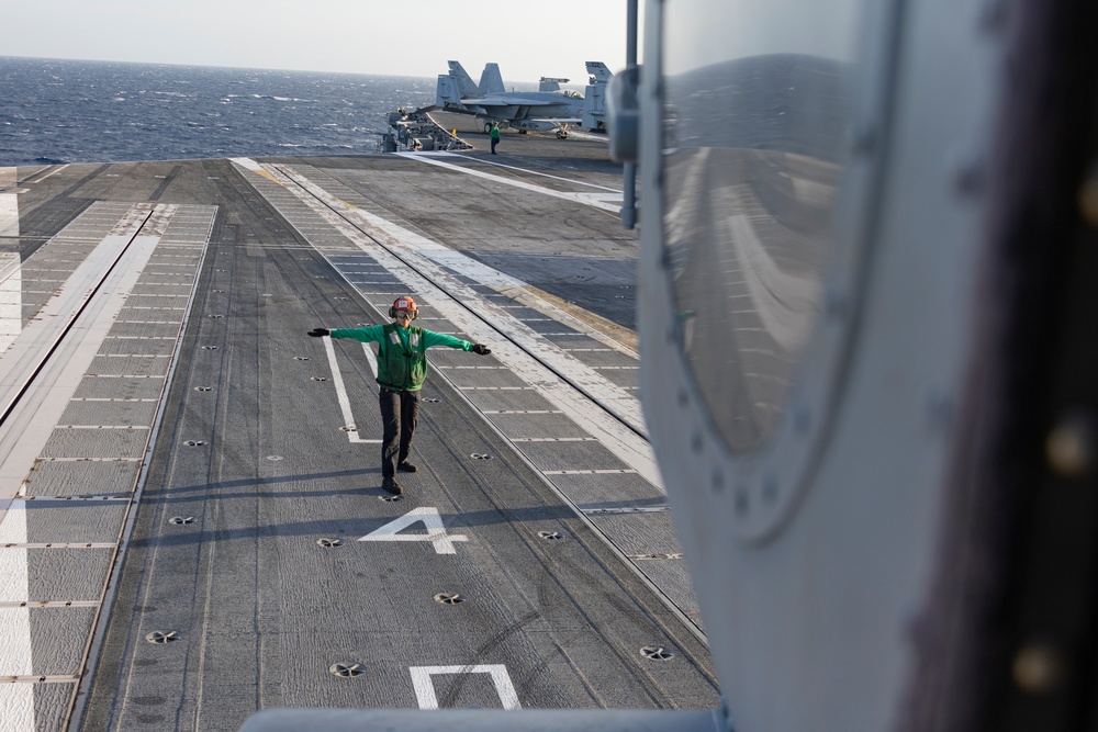 Sailors Assigned To HSC-9 Conduct a Routine Flight on USS Gerald R. Ford (CVN 78)