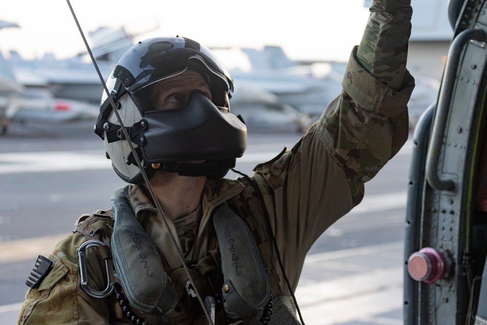 Sailors Assigned To HSC-9 Conduct a Routine Flight on USS Gerald R. Ford (CVN 78)