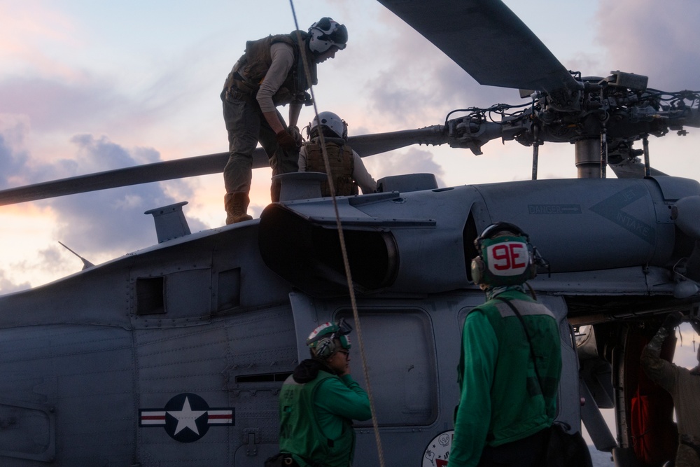 Sailors Assigned To HSC-9 Conduct a Routine Flight on USS Gerald R. Ford (CVN 78)