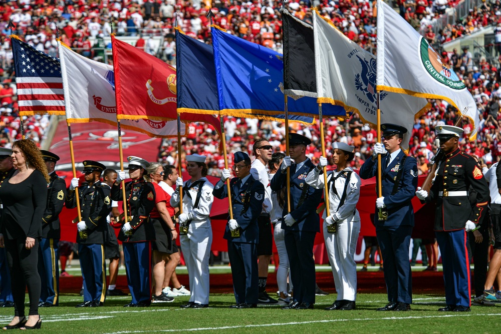 CENTCOM Joint Color Guard performs at Tampa Bay Buccaneers Salute to Service game