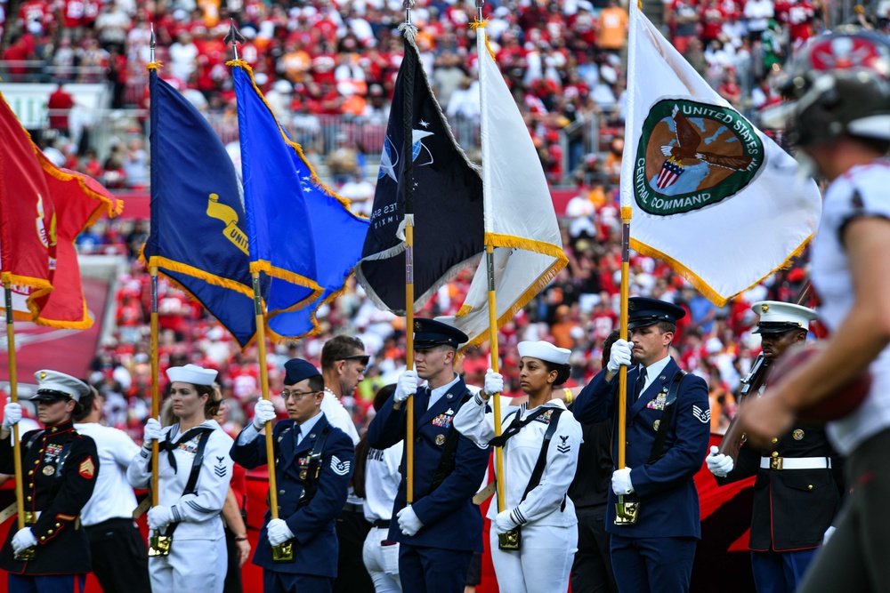 CENTCOM Joint Color Guard performs at Tampa Bay Buccaneers Salute to Service game