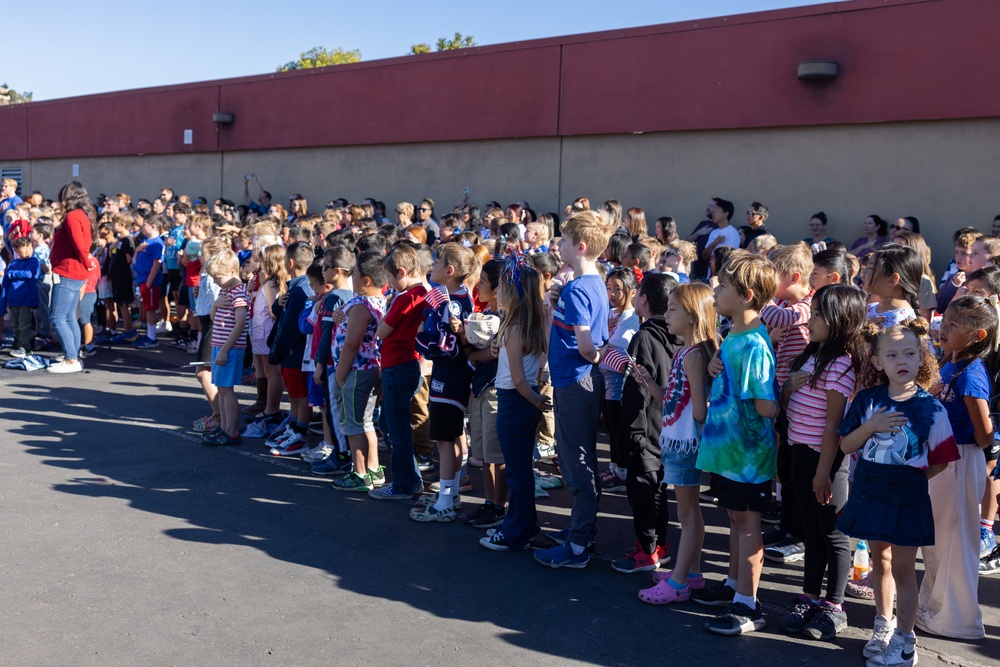 Marines spend time with students at the Annual Sunset Hills Elementary School Veterans Day Program