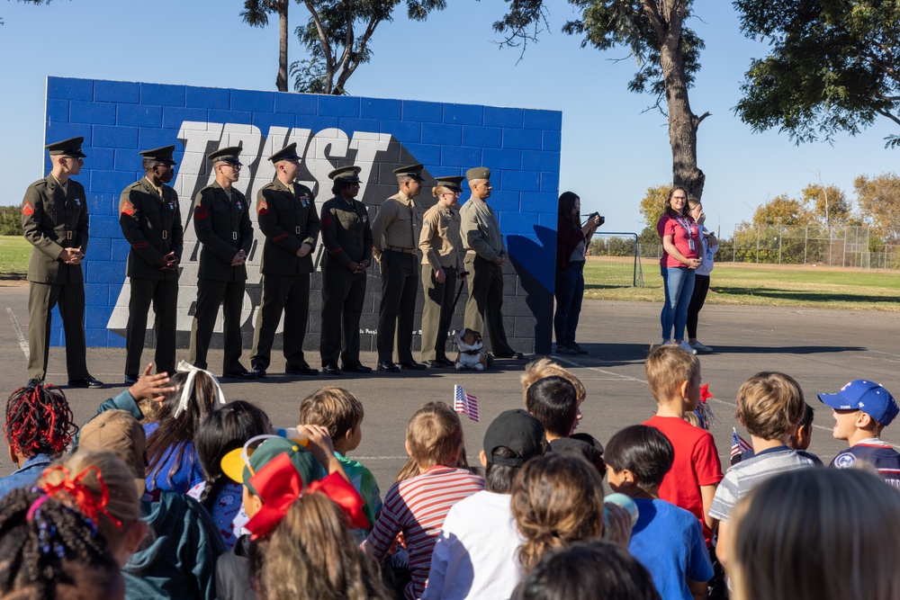 Marines spend time with students at the Annual Sunset Hills Elementary School Veterans Day Program