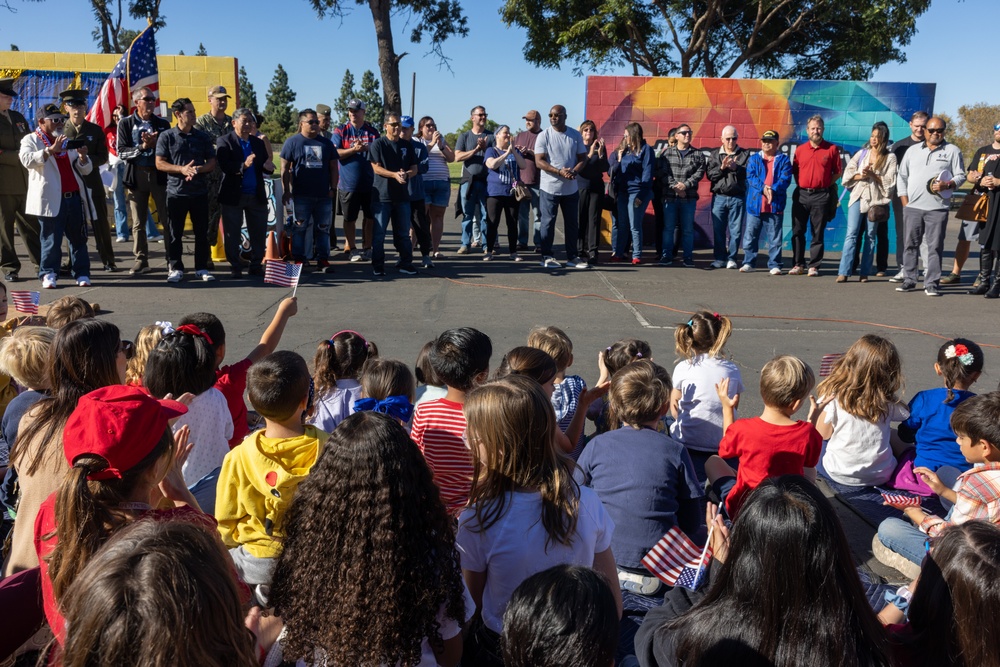 Marines spend time with students at the Annual Sunset Hills Elementary School Veterans Day Program