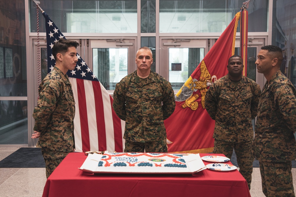 MARFORK Marines conduct a cake cutting ceremony for the 249th Marine Corps Birthday