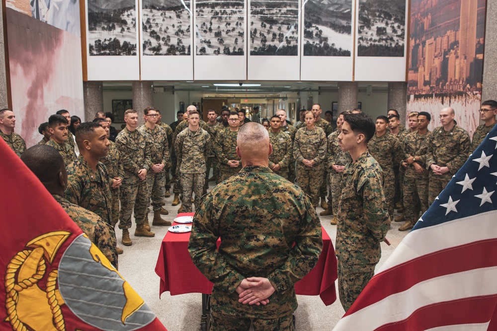 MARFORK Marines conduct a cake cutting ceremony for the 249th Marine Corps Birthday