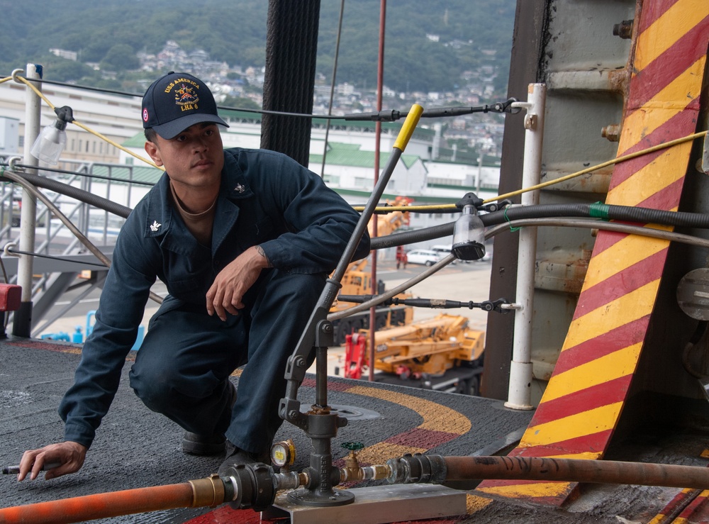 USS America (LHA 6) Conducts Maintenance Preservation