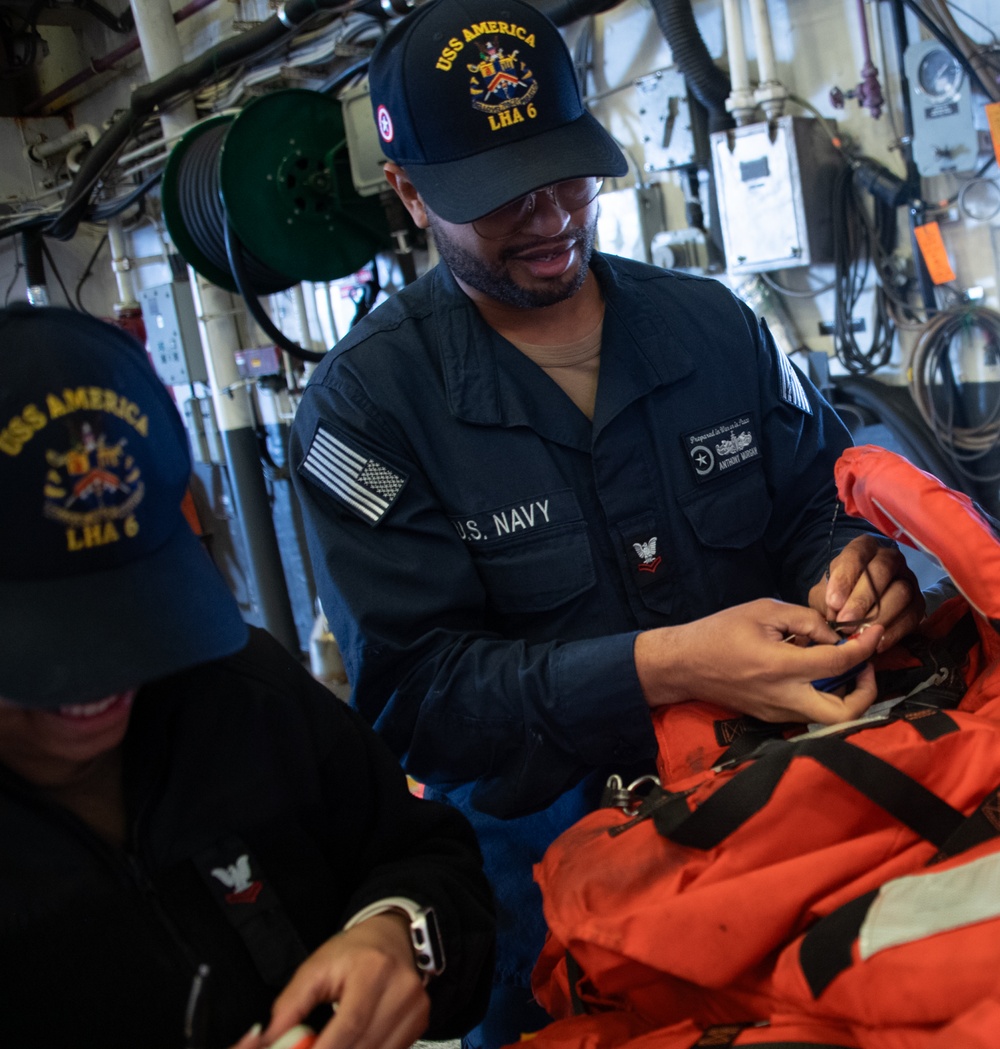 USS America (LHA 6) conducts maintenance