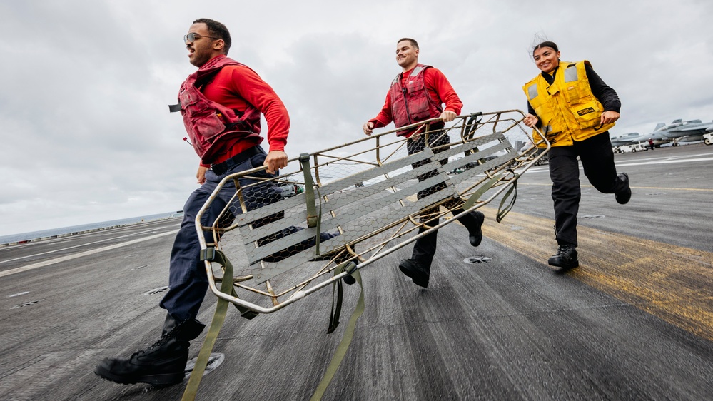 USS George Washington Conducts a Medical Flight Deck Casualty Drill