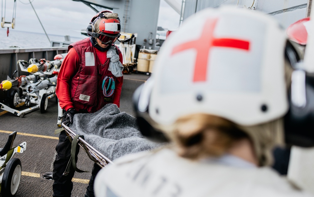 USS George Washington Conducts a Medical Flight Deck Casualty Drill