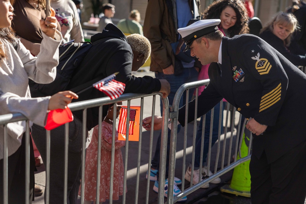 Sailors from USS John Basilone participate in New York City Veterans Day Parade