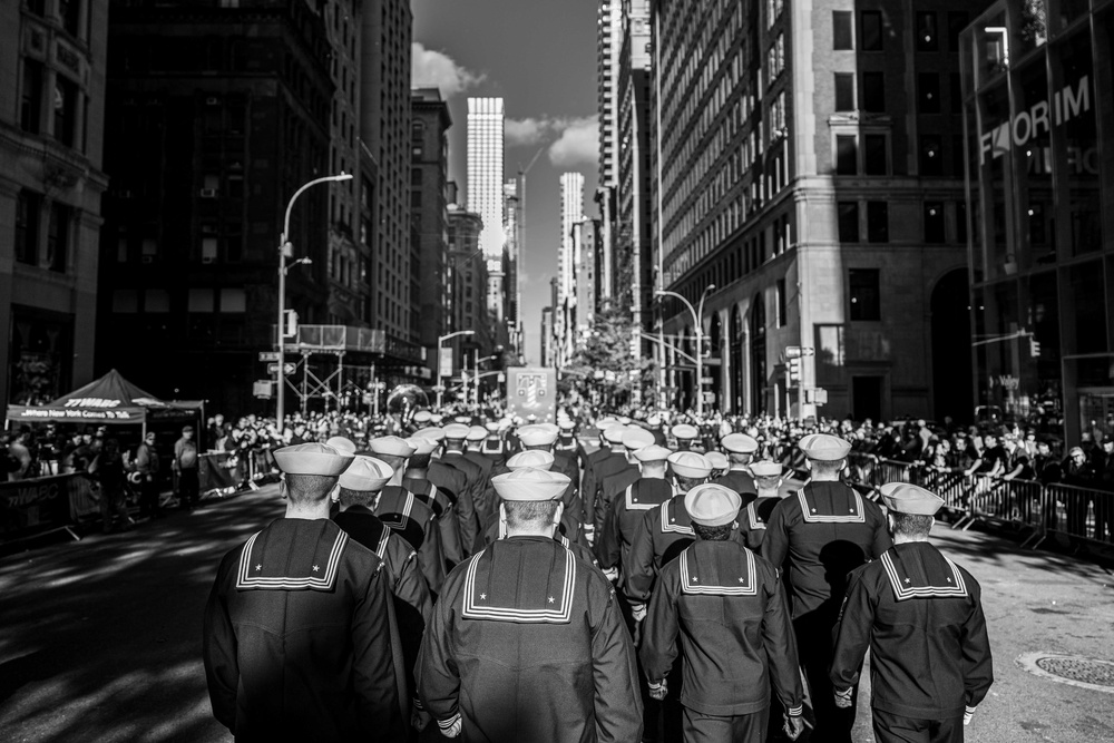 Sailors from USS John Basilone participate in New York City Veterans Day Parade