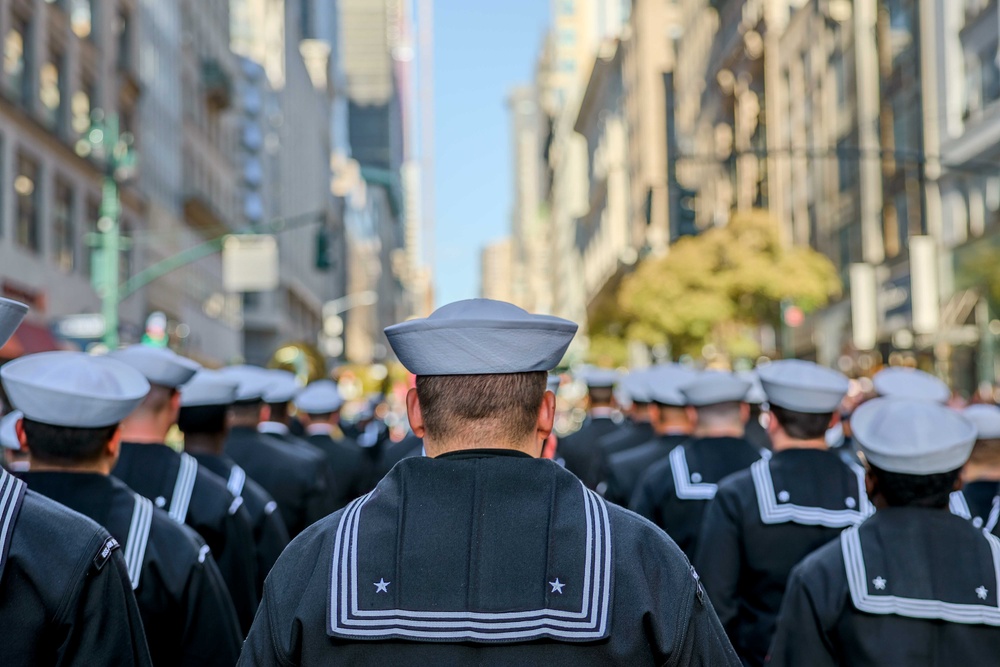 Sailors from USS John Basilone participate in New York City Veterans Day Parade