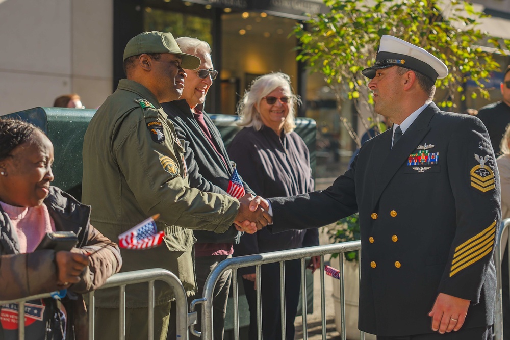 Sailors from USS John Basilone participate in New York City Veterans Day Parade