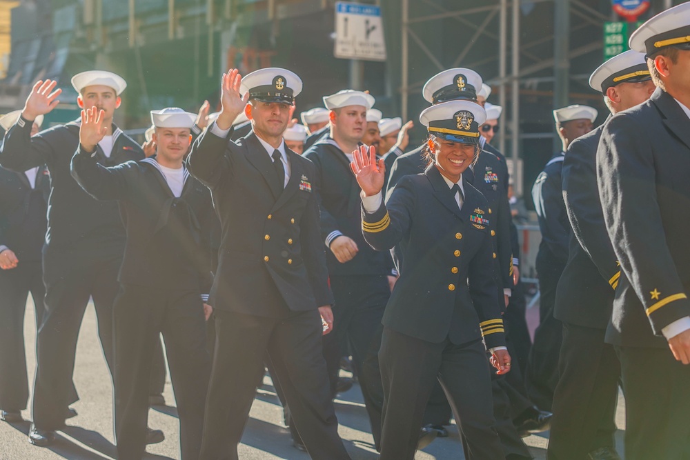 Sailors from USS John Basilone participate in New York City Veterans Day Parade