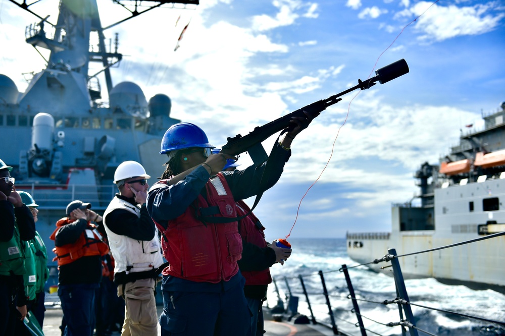 USS Winston S. Churchill Conducts Replenishment At Sea