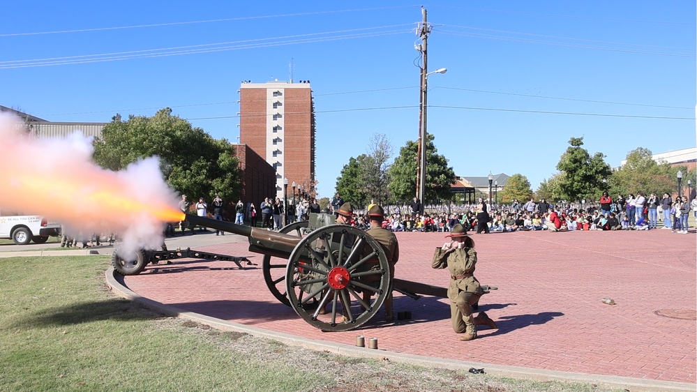 Half Section fires cannon for students at Cameron Vet Fest