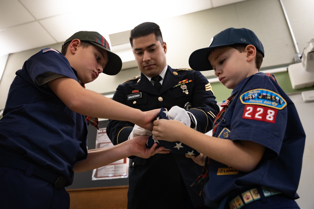 New Jersey National Guard Recruiters Teach Cub Scouts How to Fold The American Flag