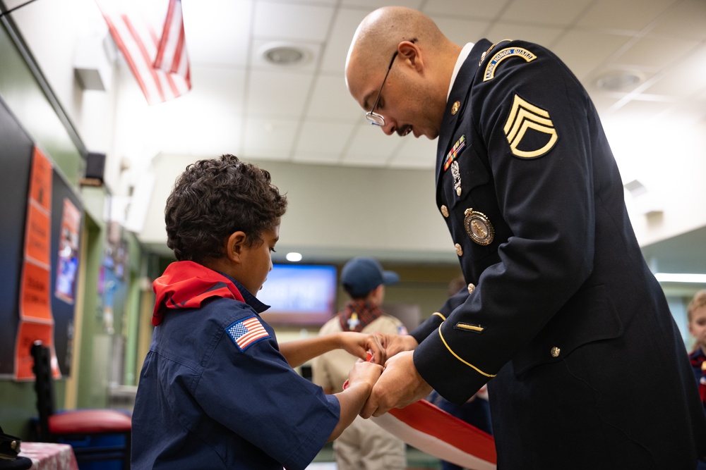 New Jersey National Guard Recruiters Teach Cub Scouts How to Fold The American Flag