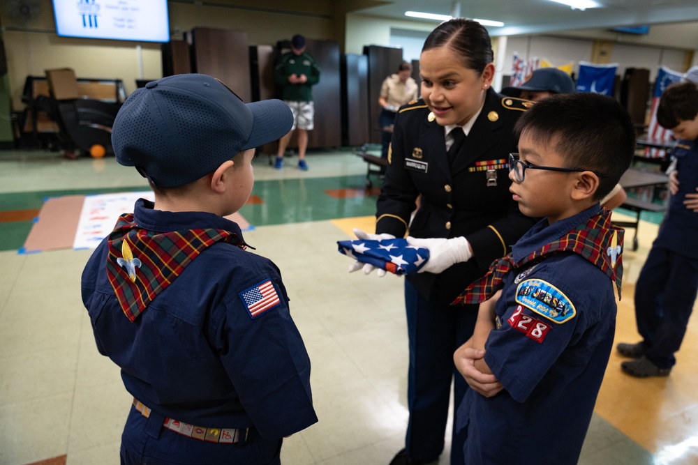 New Jersey National Guard Recruiters Teach Cub Scouts How to Fold The American Flag