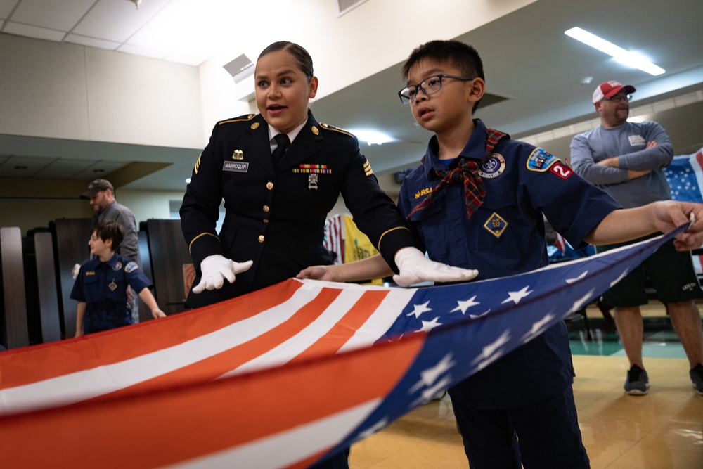 New Jersey National Guard Recruiters Teach Cub Scouts How to Fold The American Flag