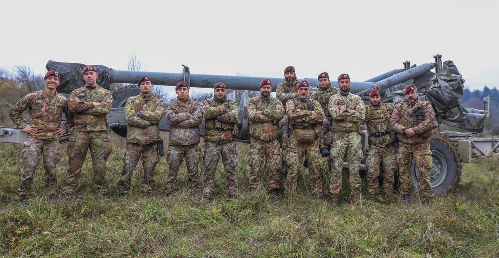 Italian Army artillery battery executes gun emplacement drills during Dynamic Front 25