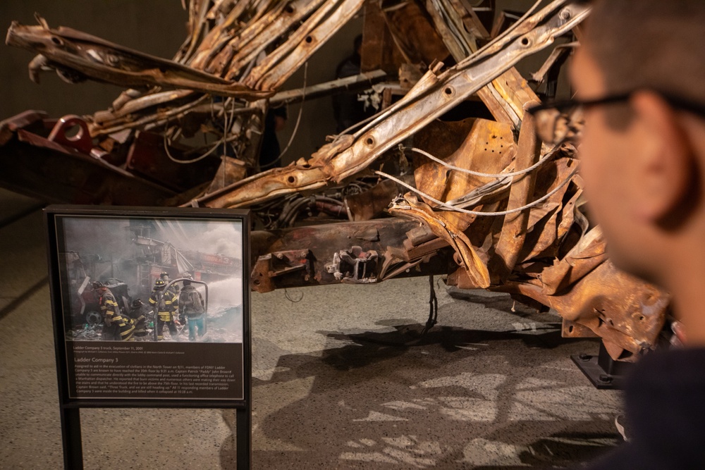 A Soldier Reads a Sign in the 9/11 Memorial &amp; Museum