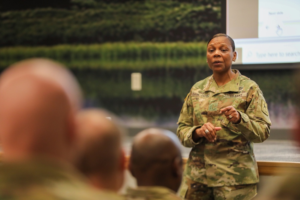 The Senior Warrant Officer Advisor to the Chief of Staff of the Army Addresses Her Cohort