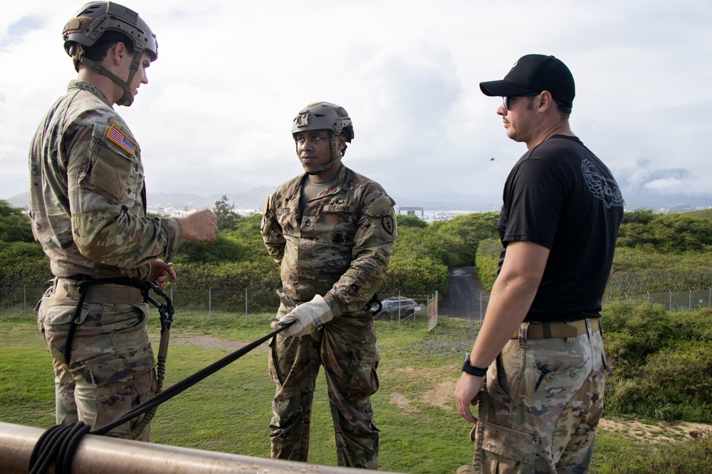 Belay On: U.S. Soldiers conduct tower rappelling operations at MCBH