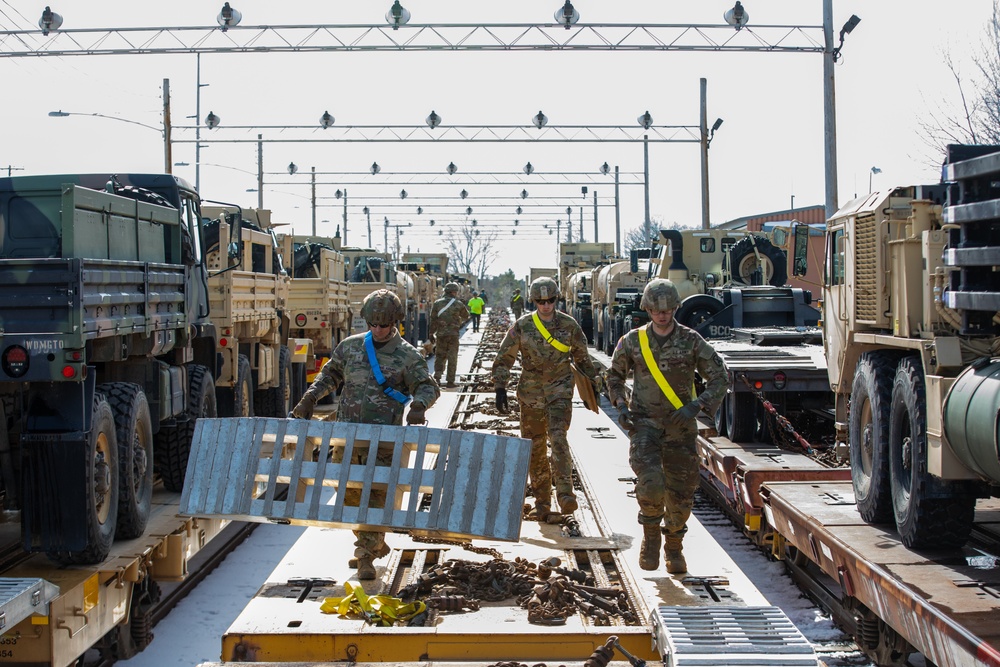 Soldiers Prepare to Ship Vehicles on the Railyard