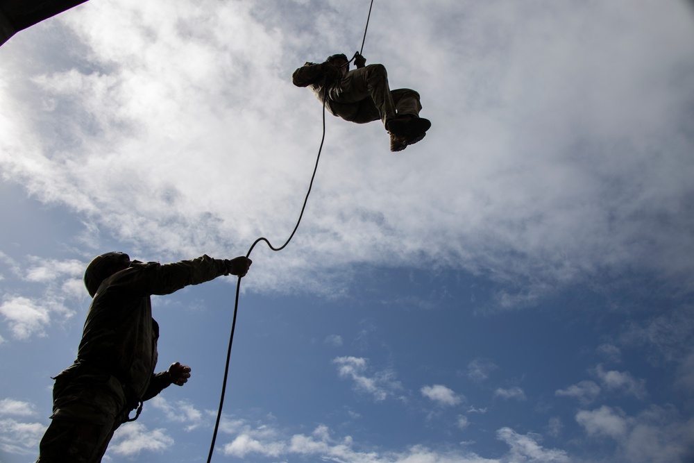 Belay On: U.S. Soldiers conduct tower rappelling operations at MCBH