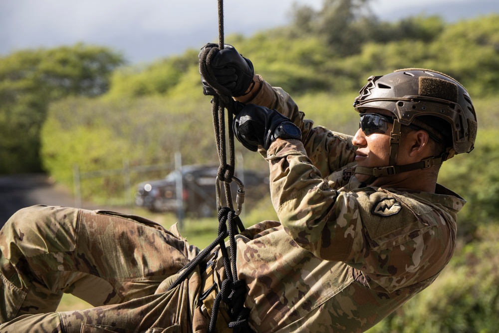 Belay On: U.S. Soldiers conduct tower rappelling operations at MCBH