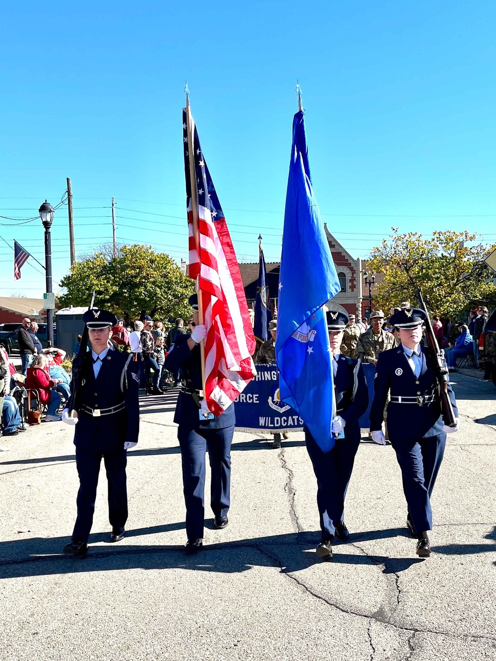 Airmen carry colors during Leavenworth Veterans Day Parade