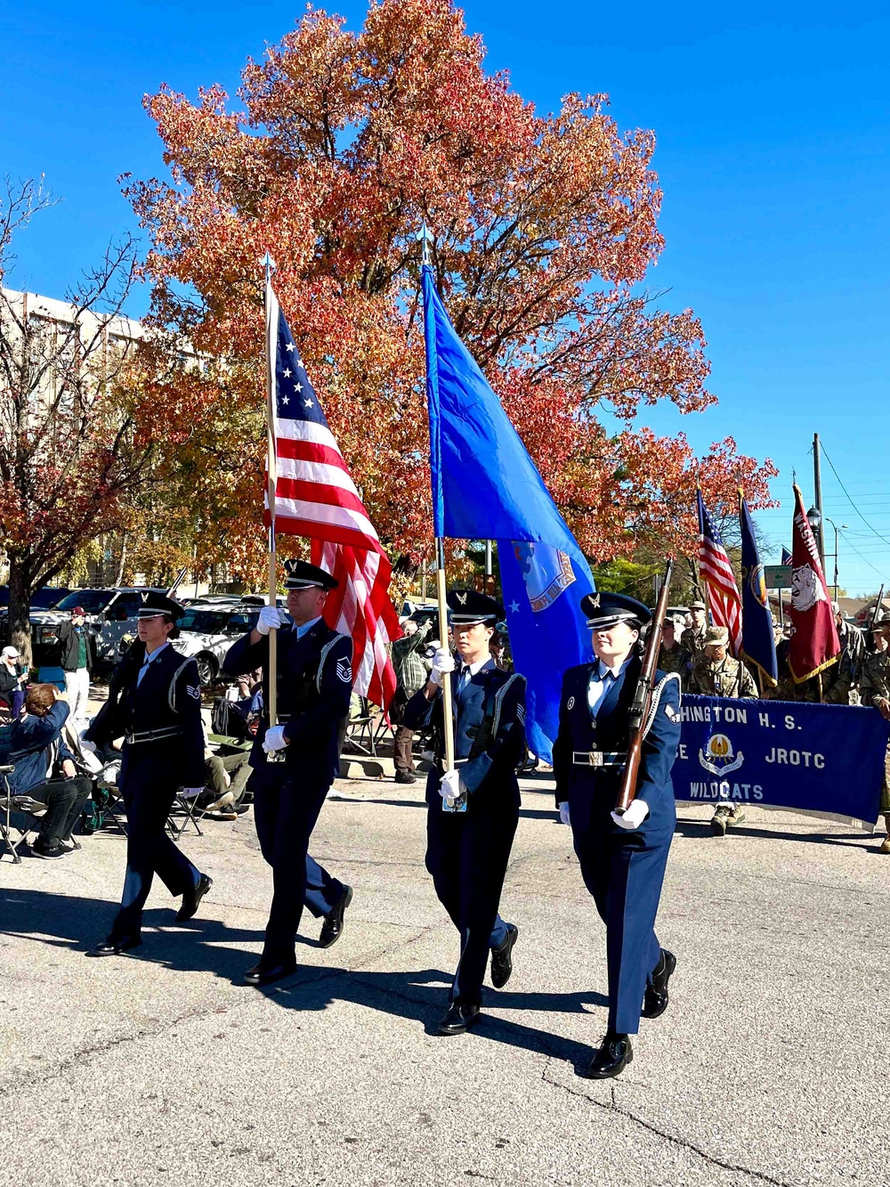 Airmen carry colors during Leavenworth Veterans Day Parade