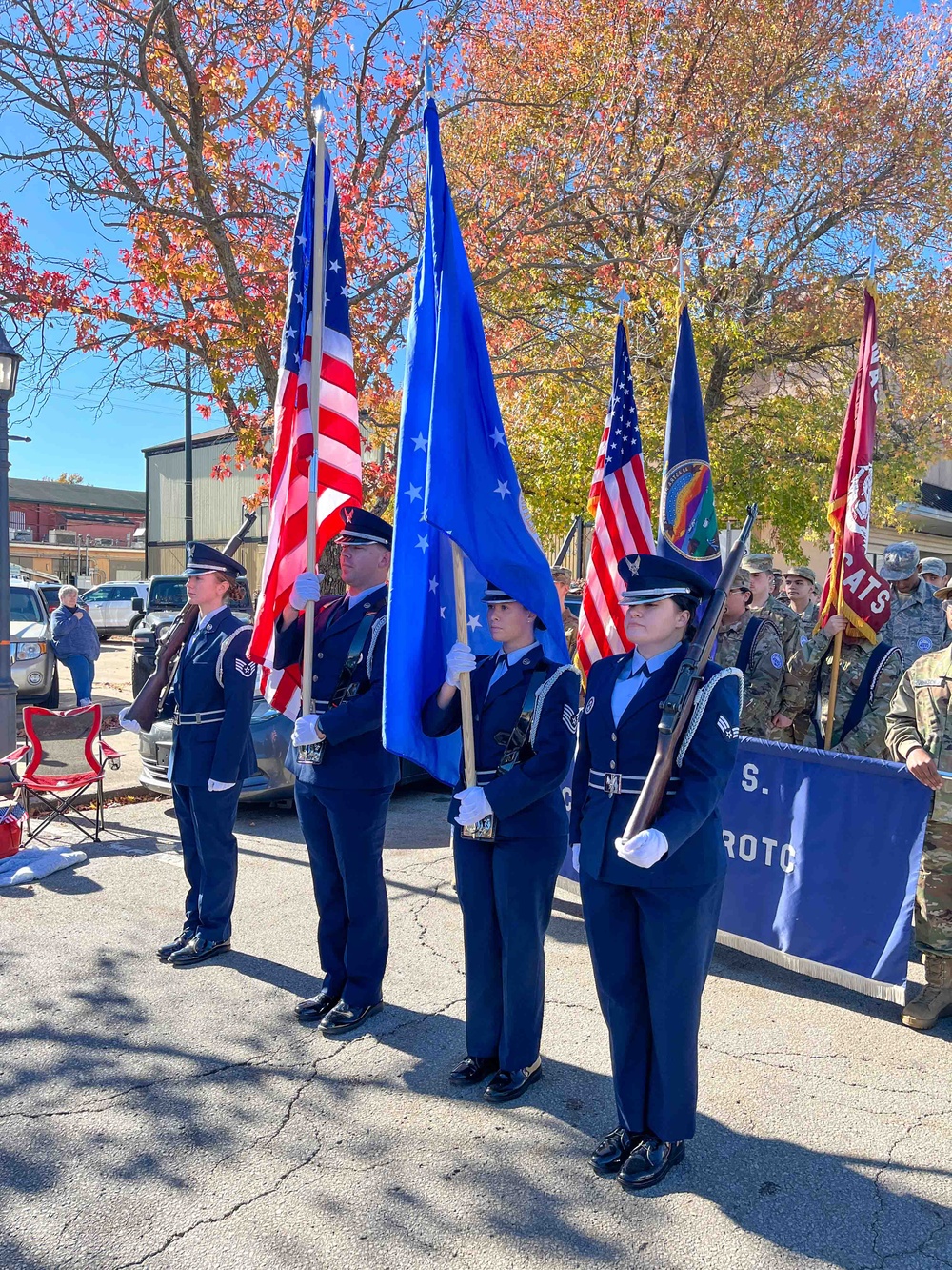 Airmen carry colors during Leavenworth Veterans Day Parade