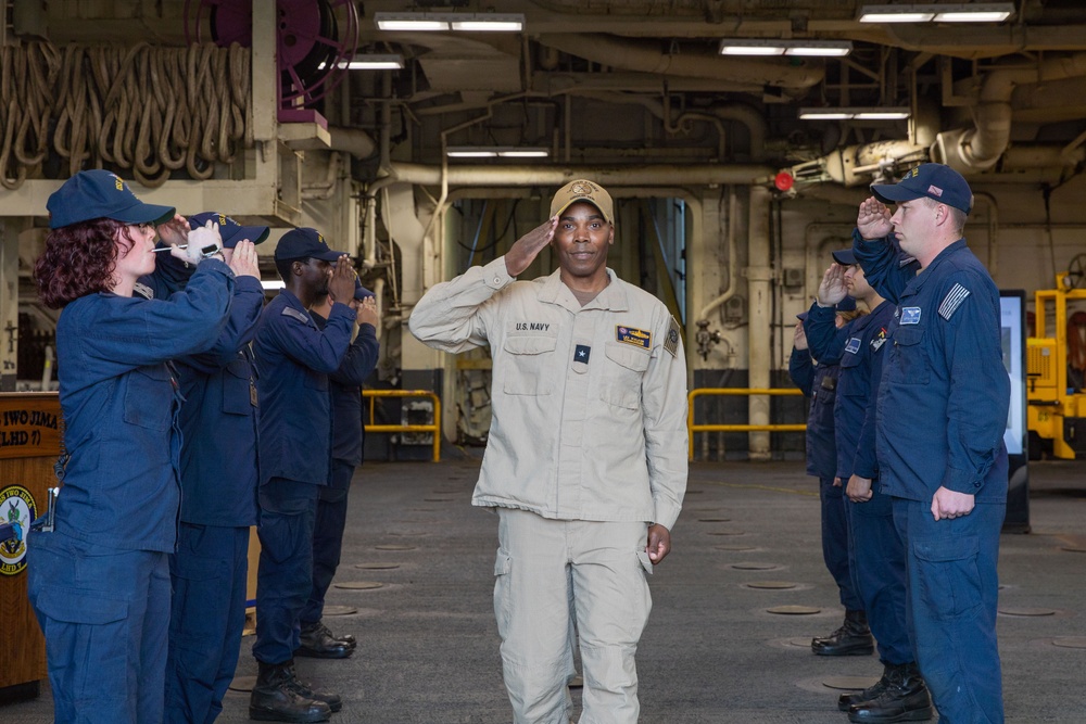 Carrier Strike Group 10 Commander visits USS Iwo Jima