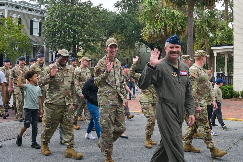 165th Airlift Wing marches in 2024 Savannah Veterans Day Parade